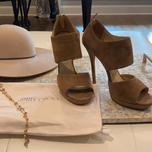 Jimmy Choo camel beige stilettos w/ zip detail